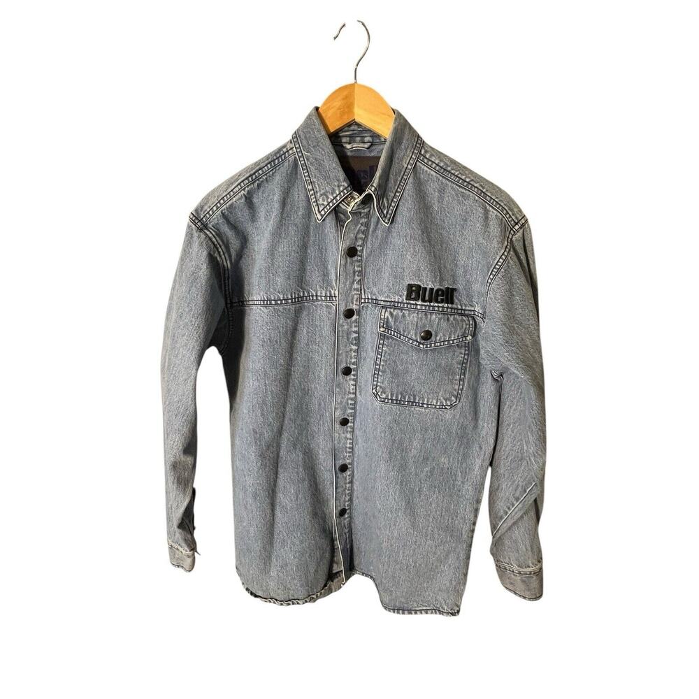 Vintage Buell Blue Denim Snap front Shirt size Mens Small